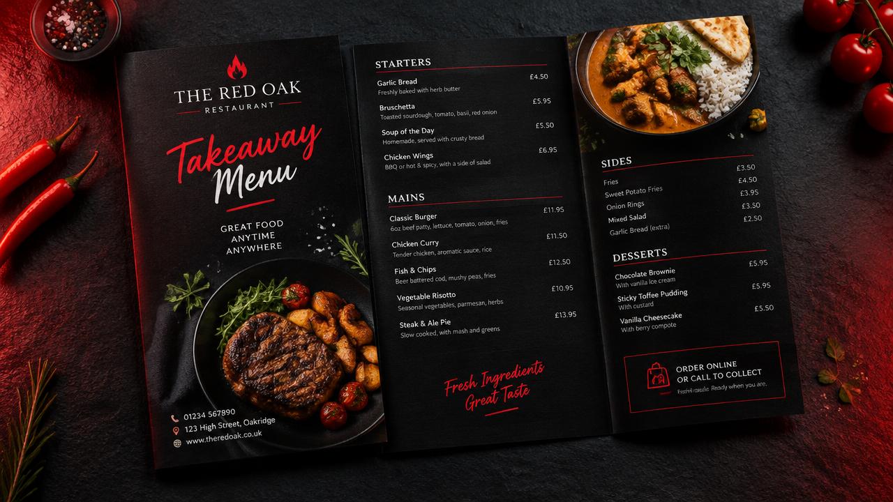 Dépliant A4 plié menu à emporter