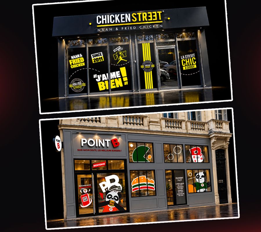 Vitrines Chicken Street et Point B habillées